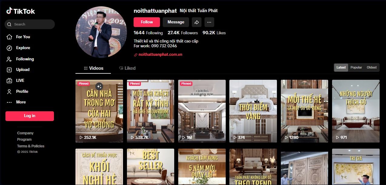 kênh TikTok cho chủ doanh nghiệp ngành nội thất