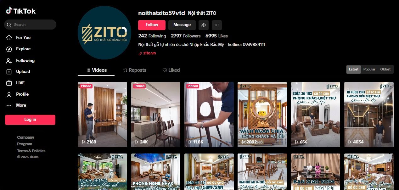 kênh TikTok ngành nội thất thành công