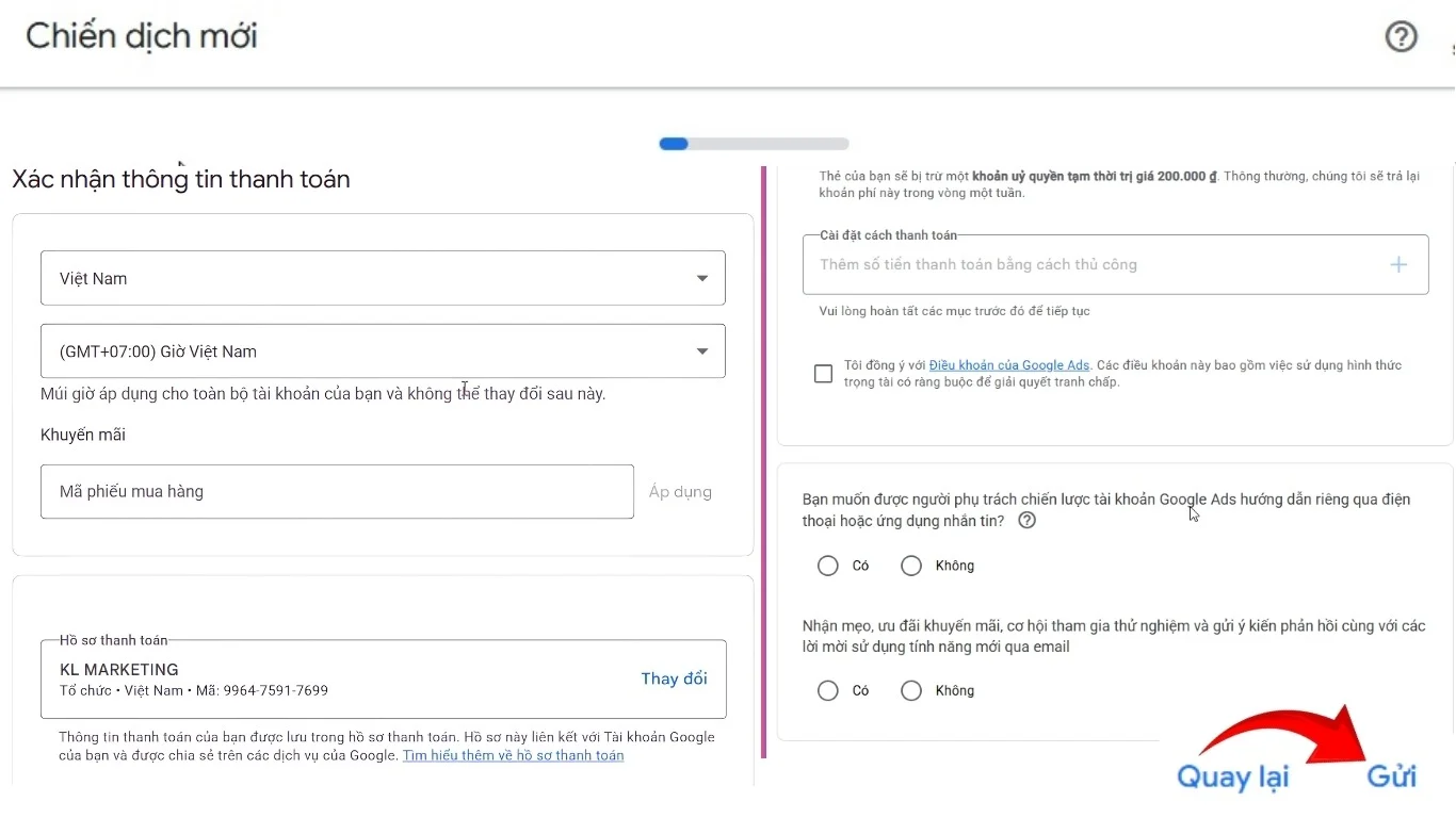 8 - xác nhận thông tin thanh toán cho google