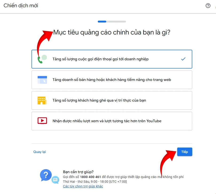 2-chọn mục tiêu quảng cáo google