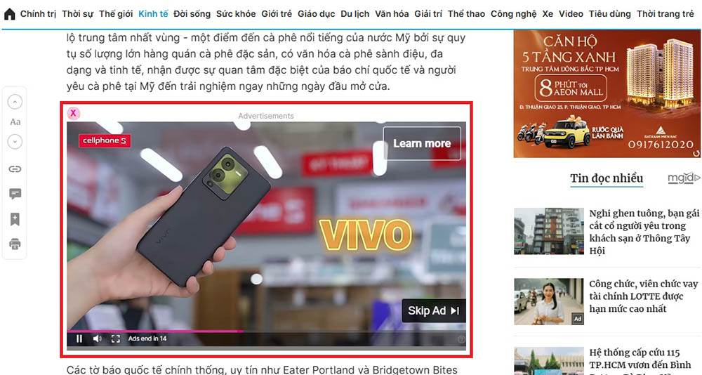 Video youtube ads ngoài luồng phát