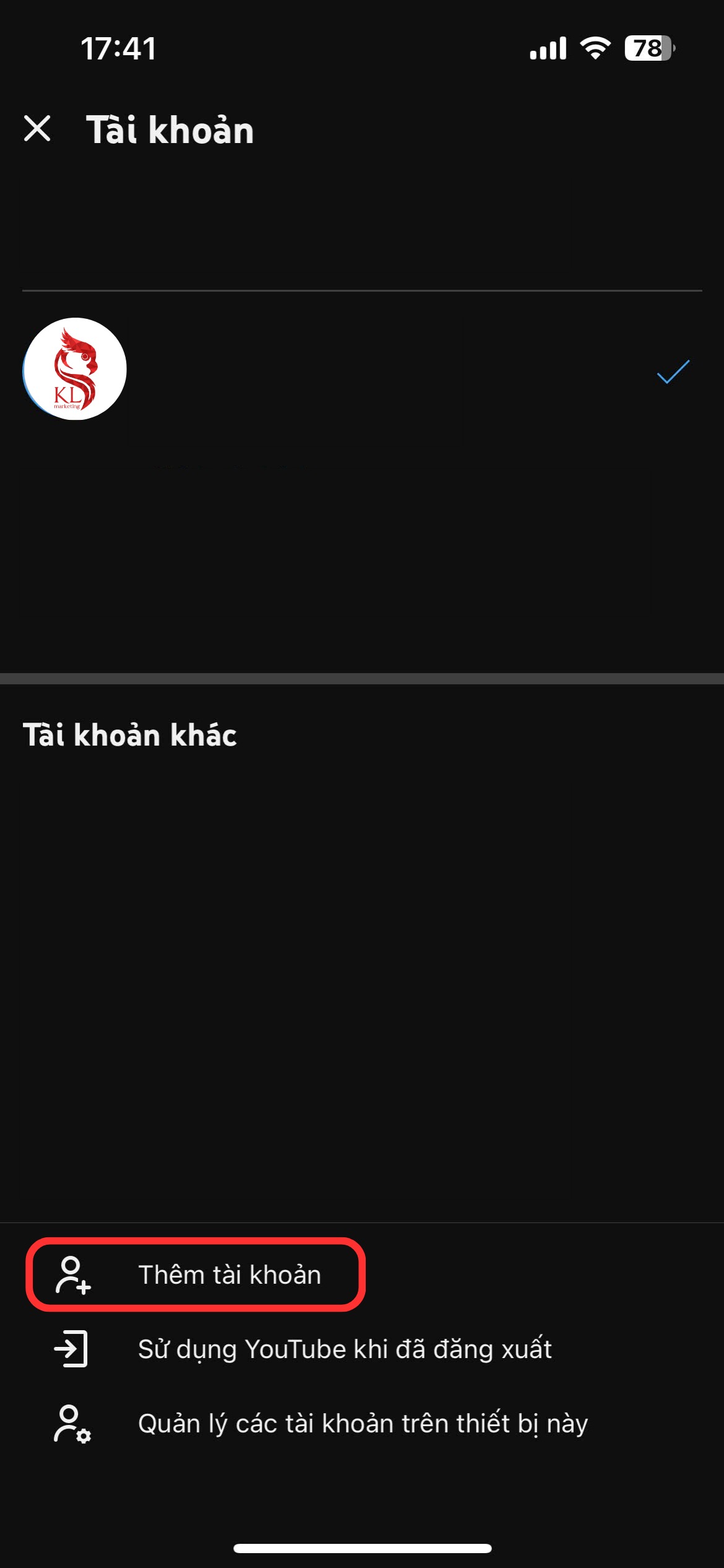 đăng ký kênh youtube: thêm tài khoản