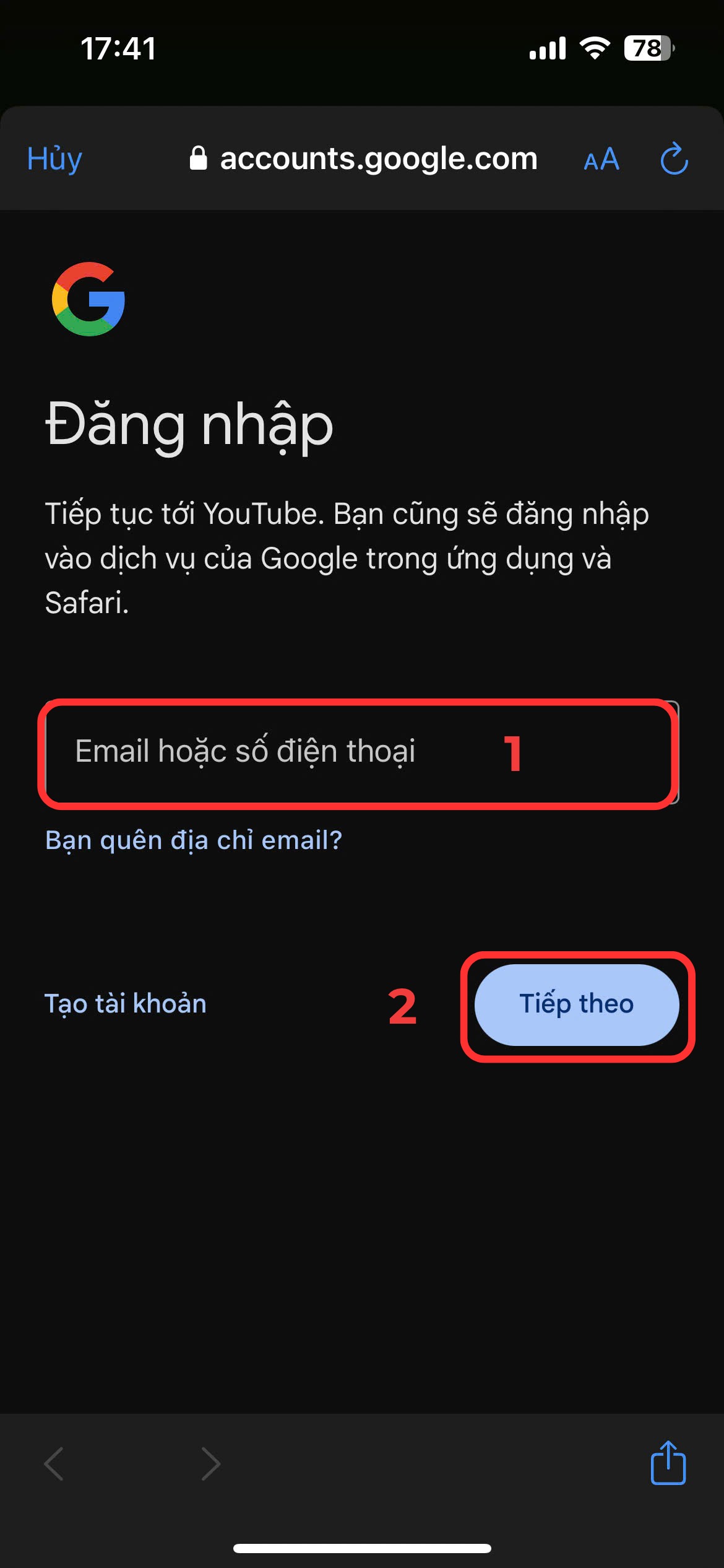 tạo kênh youtube: đăng nhập gmail