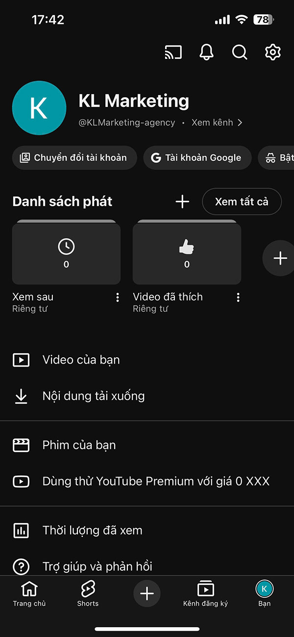 tạo kênh youtube trên mobile: thành công