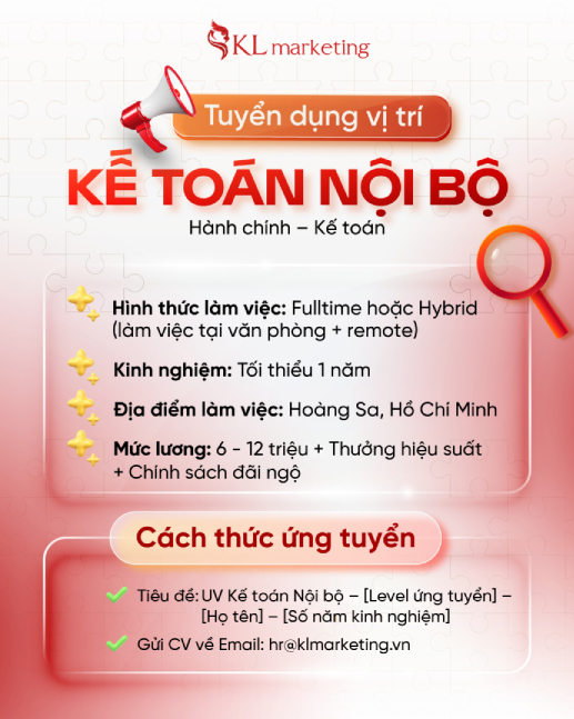 KLM tuyển dụng kế toán nội bộ hybrid