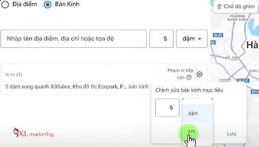 b6 chọn bán kính quảng cáo google maps