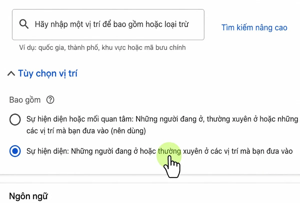 Bước 2.2: chọn loại trừ vị trí