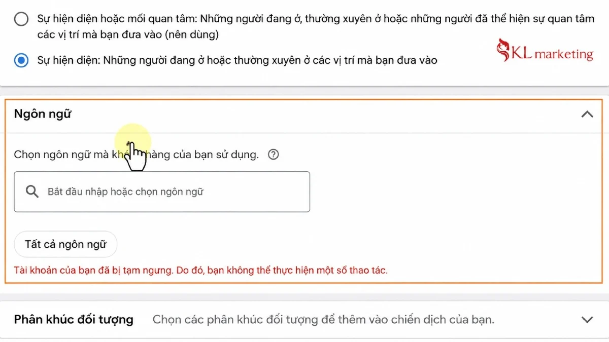 Bước 2.3: Chọn ngôn ngữ khách hàng hay dùng