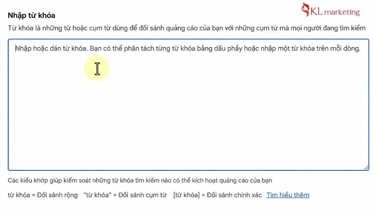 Bước 3.2: Thêm từ khóa cho quảng cáo Map