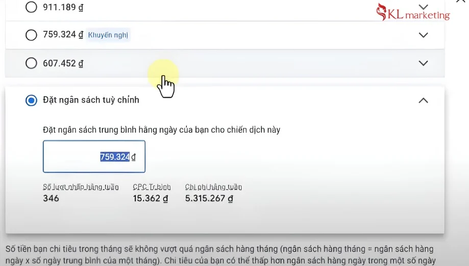 Bước 4.3: lập ngân sách quảng cáo maps